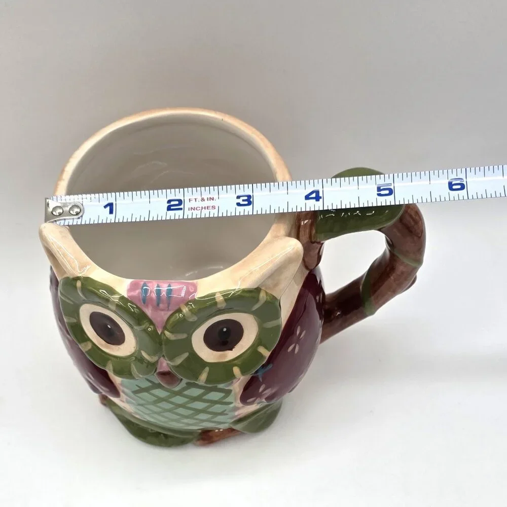 Pier 1 Imports Olli the Owl Coffee Cup Mug Hand Painted Dolomite Unique Lg 24 oz